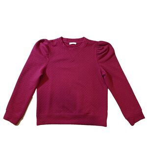 Avara Quilted Sweatshirt Women Large Pink Fuchsia Comfy Preppy Bold Sweater